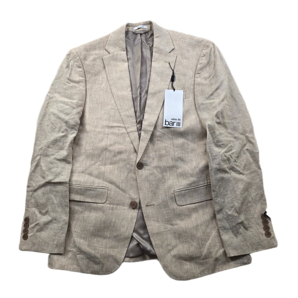 Bar III Linen Sport Coat Mens 38R Slim Fit Light Tan Summer Blazer $360 NEW